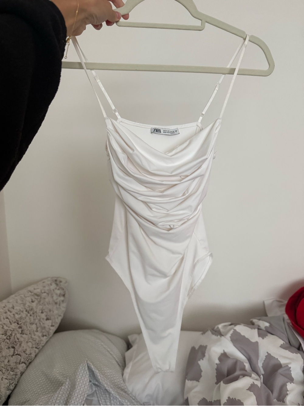 Zara White Draped Satin-Effect Bodysuit